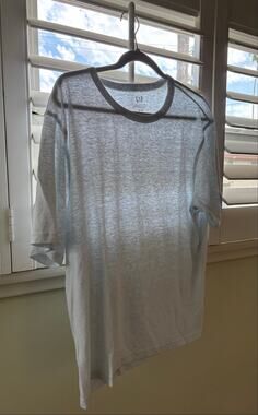 Gap oversized hand dyed linen light blue t shirt sheer XL slouchy top tee